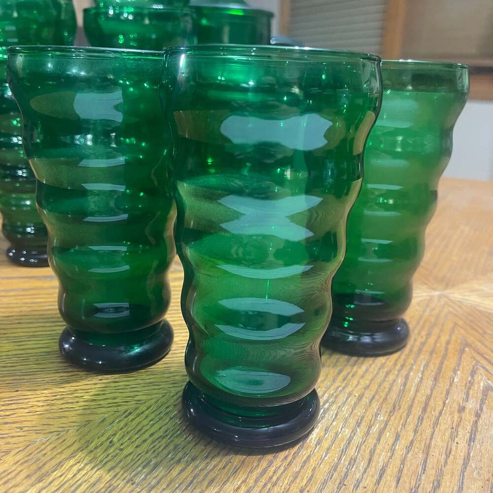 Vintage Anchor Hocking Forest Green Whirly Twirly Tumblers Set of 3
